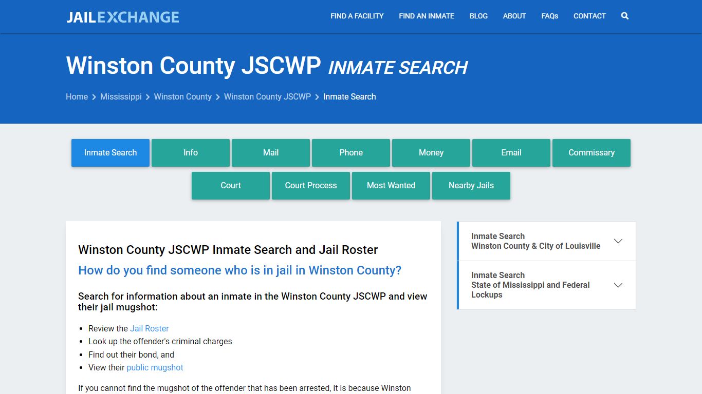 Inmate Search: Roster & Mugshots - Winston County JSCWP, MS - Jail Exchange
