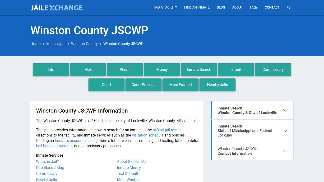 Winston County JSCWP, MS Inmate Search, Information - Jail Exchange